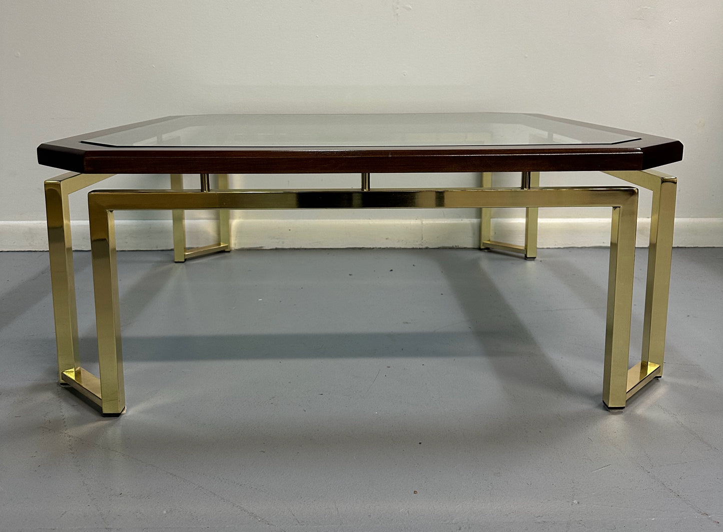 SOLD – DIA Mahogany and Brass Square Coffee Table Milo Baughman Style Mid Century