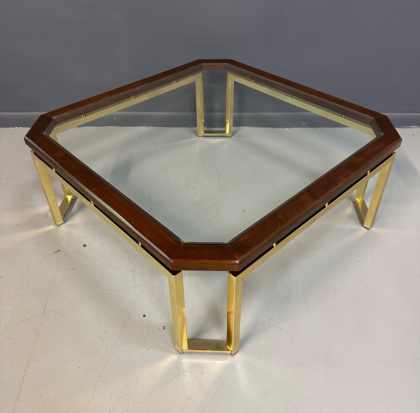 SOLD – DIA Mahogany and Brass Square Coffee Table Milo Baughman Style Mid Century