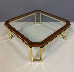 DIA Mahogany and Brass Square Coffee Table Milo Baughman Style Mid Century