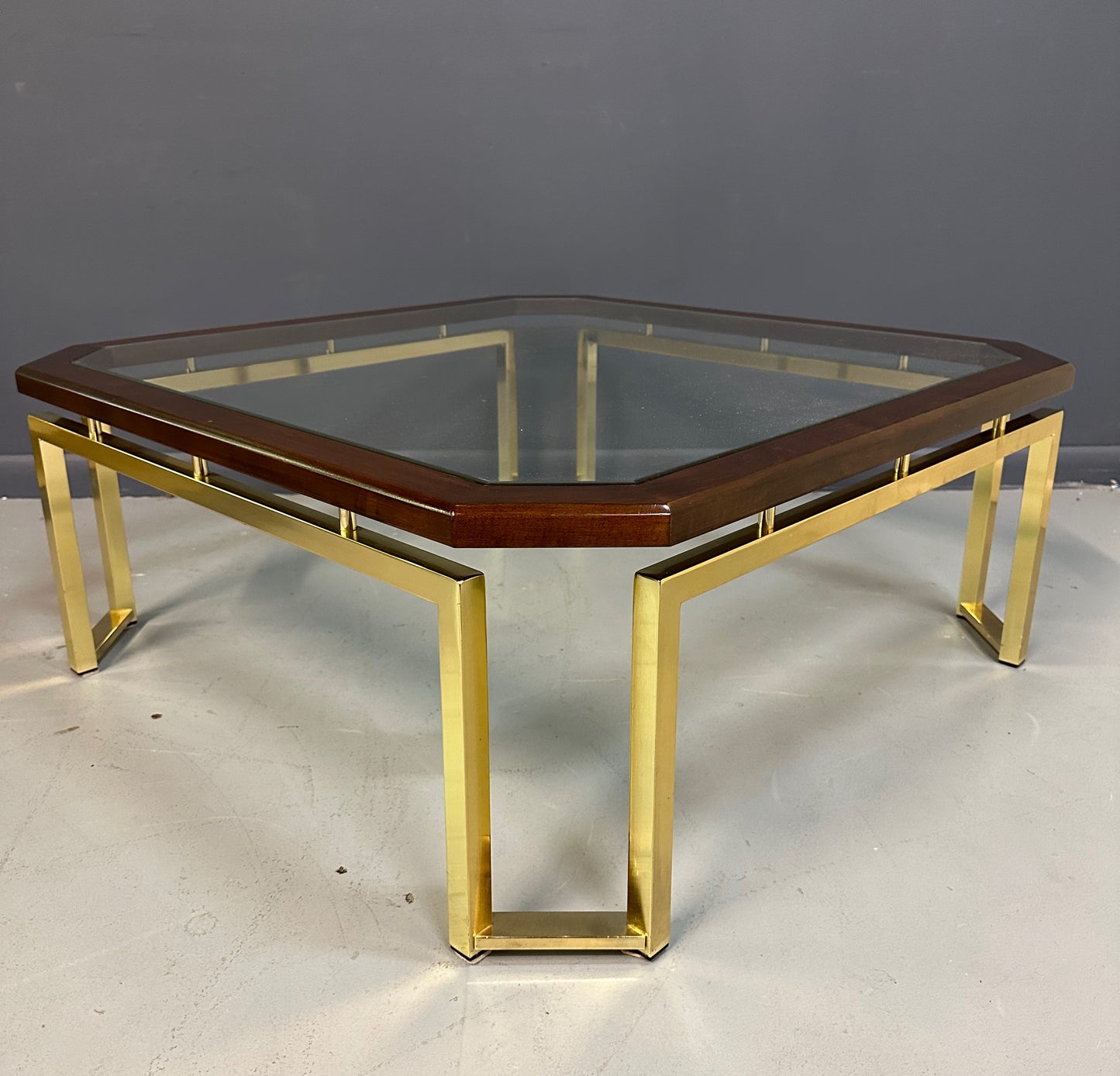 SOLD – DIA Mahogany and Brass Square Coffee Table Milo Baughman Style Mid Century