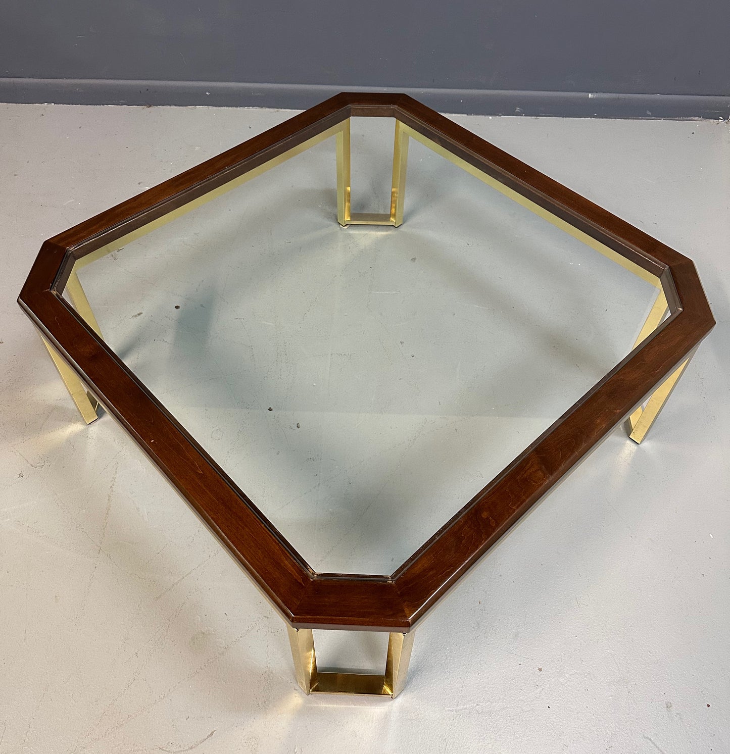 SOLD – DIA Mahogany and Brass Square Coffee Table Milo Baughman Style Mid Century