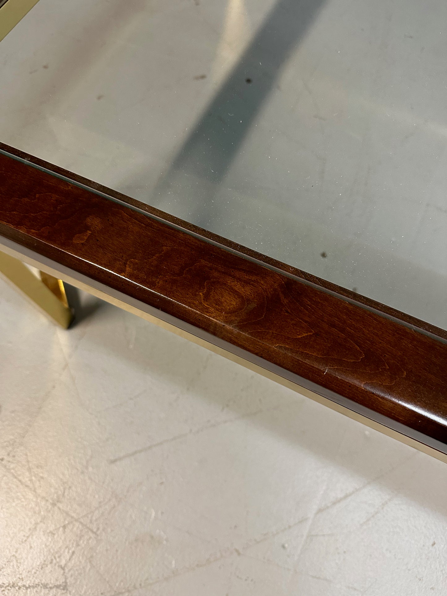 SOLD – DIA Mahogany and Brass Square Coffee Table Milo Baughman Style Mid Century