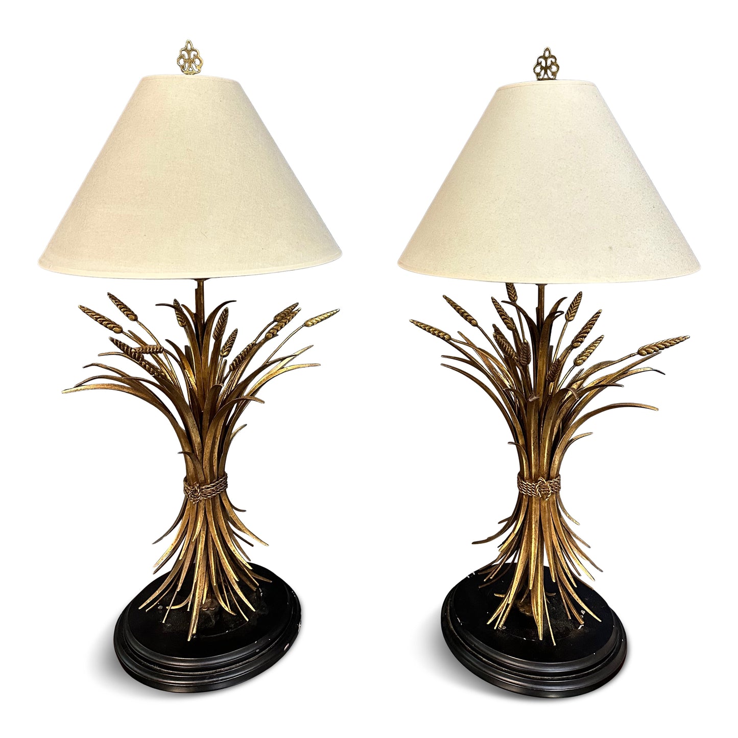 SOLD – Large Pair of Mid-Century Italian Gilt Metal Sheaf of Wheat Table Lamps