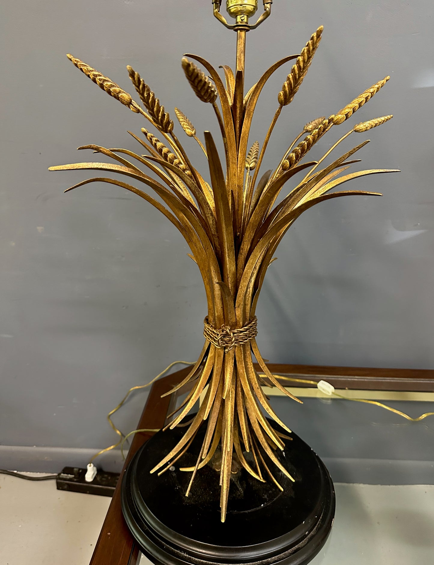 SOLD – Large Pair of Mid-Century Italian Gilt Metal Sheaf of Wheat Table Lamps