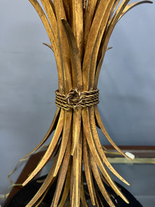 Large Pair of Mid-Century Italian Gilt Metal Sheaf of Wheat Table Lamps