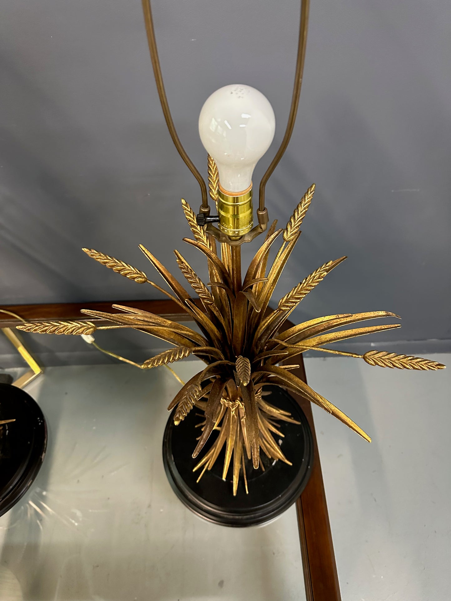 SOLD – Large Pair of Mid-Century Italian Gilt Metal Sheaf of Wheat Table Lamps