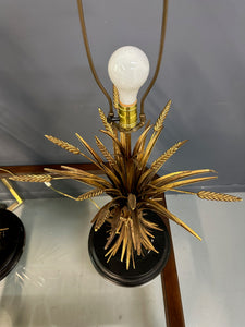 Large Pair of Mid-Century Italian Gilt Metal Sheaf of Wheat Table Lamps