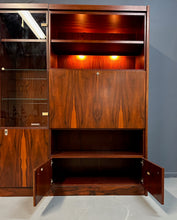 Load image into Gallery viewer, 1970s Planum Rosewood and Mahogany Lighted Wall Unit with Desk Mid Century