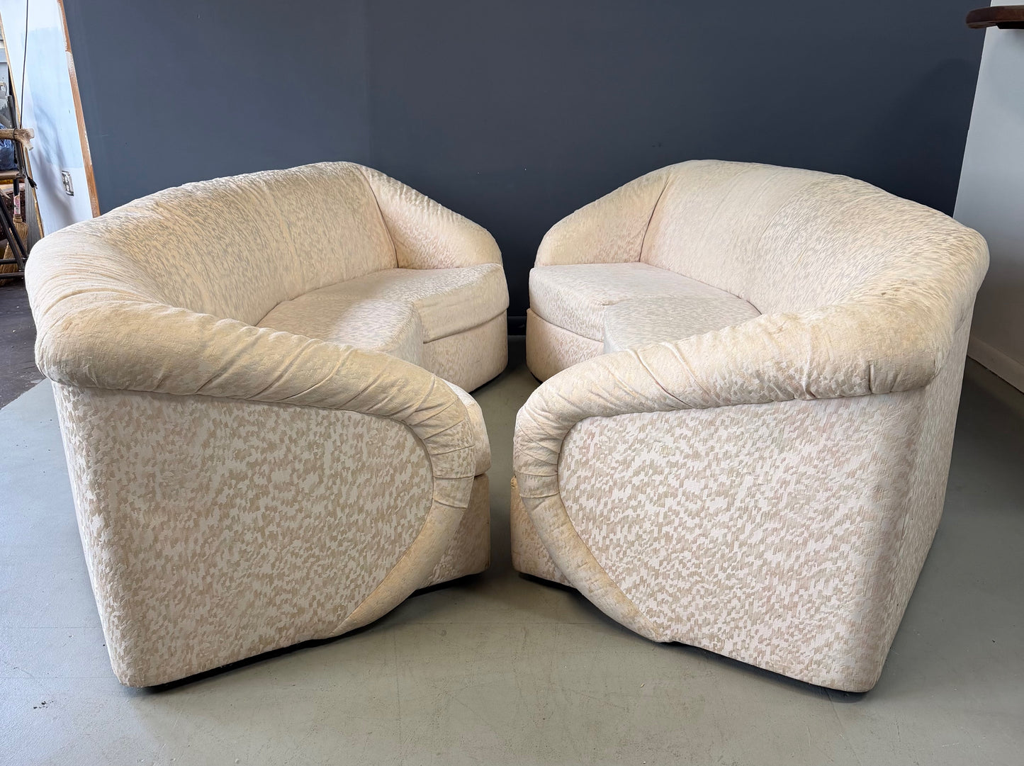 Pair of Mid-Century Modern Curved Sofas with Sculptural Arms by Carsons