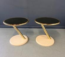 Load image into Gallery viewer, Pair of Casprini Italian Postmodern Side Tables in Brass, Grey Glass and Lacquer 1980s