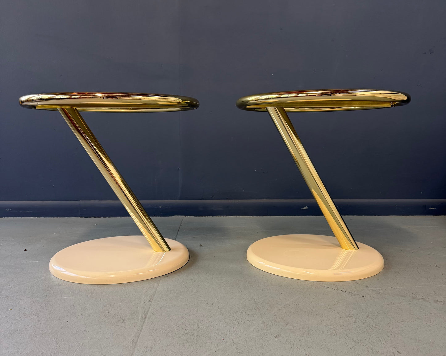 Pair of Casprini Italian Postmodern Side Tables in Brass, Grey Glass and Lacquer 1980s