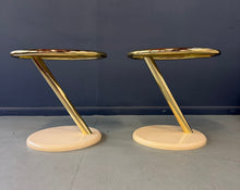 Load image into Gallery viewer, Pair of Casprini Italian Postmodern Side Tables in Brass, Grey Glass and Lacquer 1980s