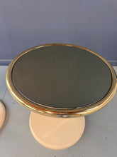Load image into Gallery viewer, Pair of Casprini Italian Postmodern Side Tables in Brass, Grey Glass and Lacquer 1980s