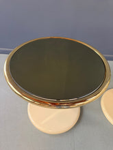 Load image into Gallery viewer, Pair of Casprini Italian Postmodern Side Tables in Brass, Grey Glass and Lacquer 1980s