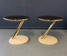 Load image into Gallery viewer, Pair of Casprini Italian Postmodern Side Tables in Brass, Grey Glass and Lacquer 1980s