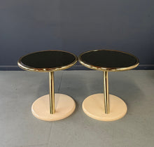 Load image into Gallery viewer, Pair of Casprini Italian Postmodern Side Tables in Brass, Grey Glass and Lacquer 1980s