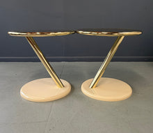 Load image into Gallery viewer, Pair of Casprini Italian Postmodern Side Tables in Brass, Grey Glass and Lacquer 1980s