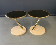 Load image into Gallery viewer, Pair of Casprini Italian Postmodern Side Tables in Brass, Grey Glass and Lacquer 1980s