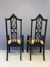 Load image into Gallery viewer, Elegant pair of 1970s Black Chinoiserie Arm Chairs w/Carved Details Mid Century