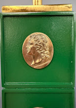 Load image into Gallery viewer, Pair of Neoclassical Style Green Column Lamps with Brass Medallions w/Brass Base