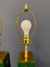 Load image into Gallery viewer, Pair of Neoclassical Style Green Column Lamps with Brass Medallions w/Brass Base