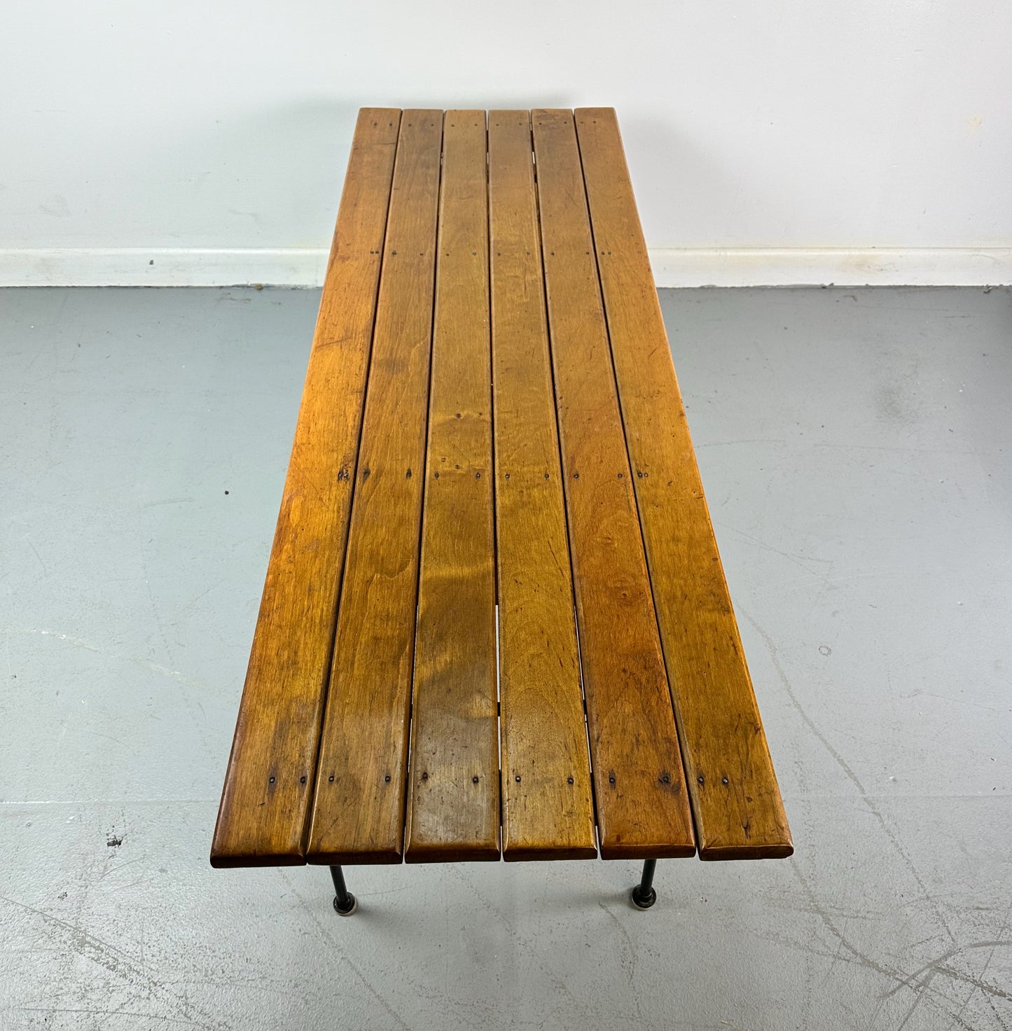 Arthur Umanoff Coffee/Cocktail Table with shelf and Drawer in Elm, Iron, & Cord