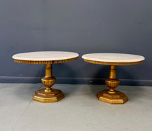 Load image into Gallery viewer, Pair of Neoclassical Style Marble Top Pedestal Side Tables with Giltwood Bases