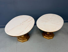 Load image into Gallery viewer, Pair of Neoclassical Style Marble Top Pedestal Side Tables with Giltwood Bases
