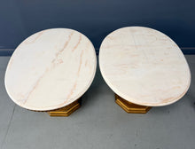 Load image into Gallery viewer, Pair of Neoclassical Style Marble Top Pedestal Side Tables with Giltwood Bases
