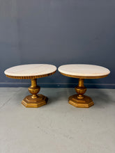 Load image into Gallery viewer, Pair of Neoclassical Style Marble Top Pedestal Side Tables with Giltwood Bases