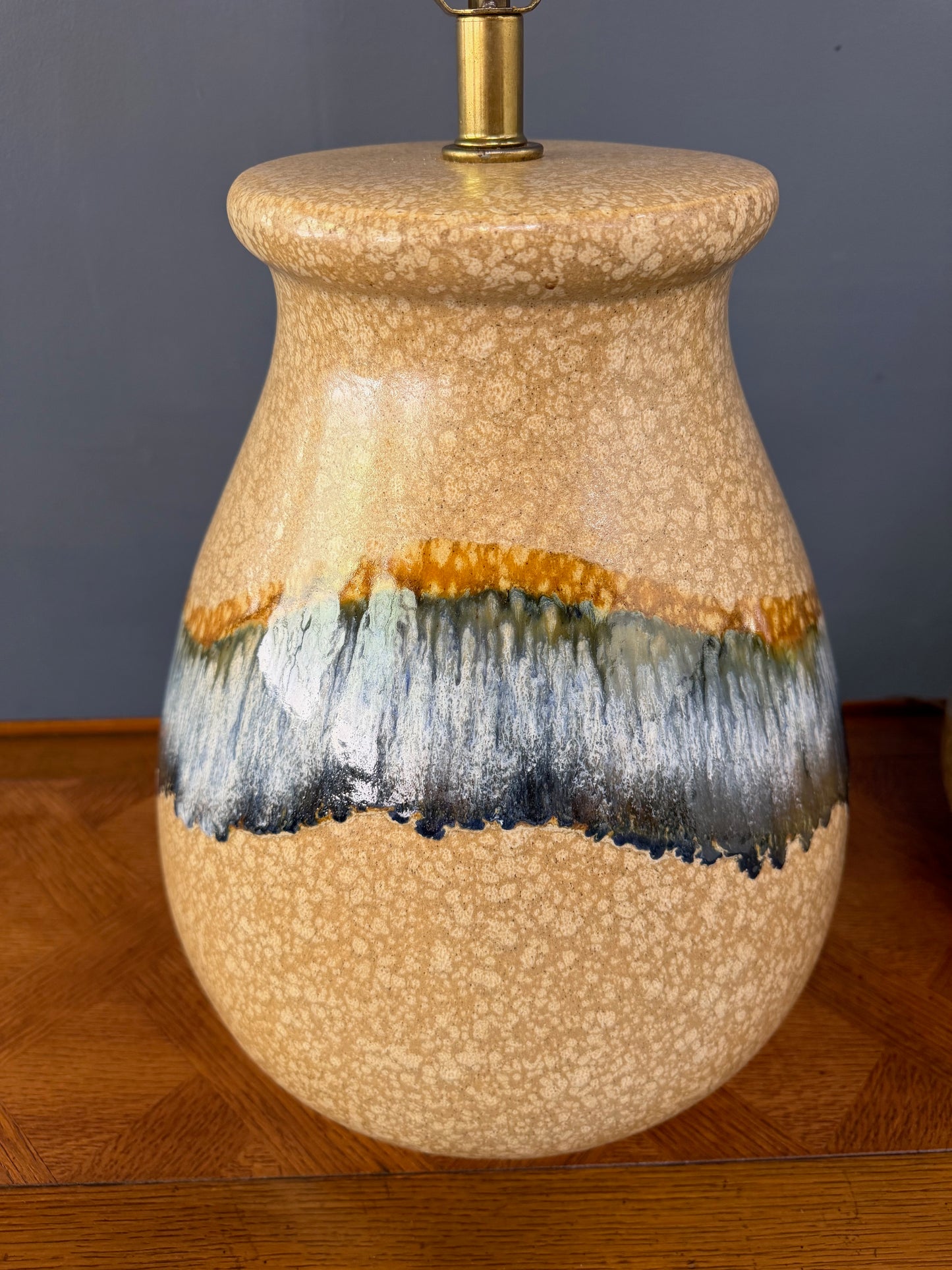 Pair of Sunset Cosco Drip Glaze Ceramic Table Lamps in Earth Tones, 1970s