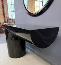 Load image into Gallery viewer, J. Wade Beam Postmodern Black Marbleized Console Table w/Matching Round Mirror