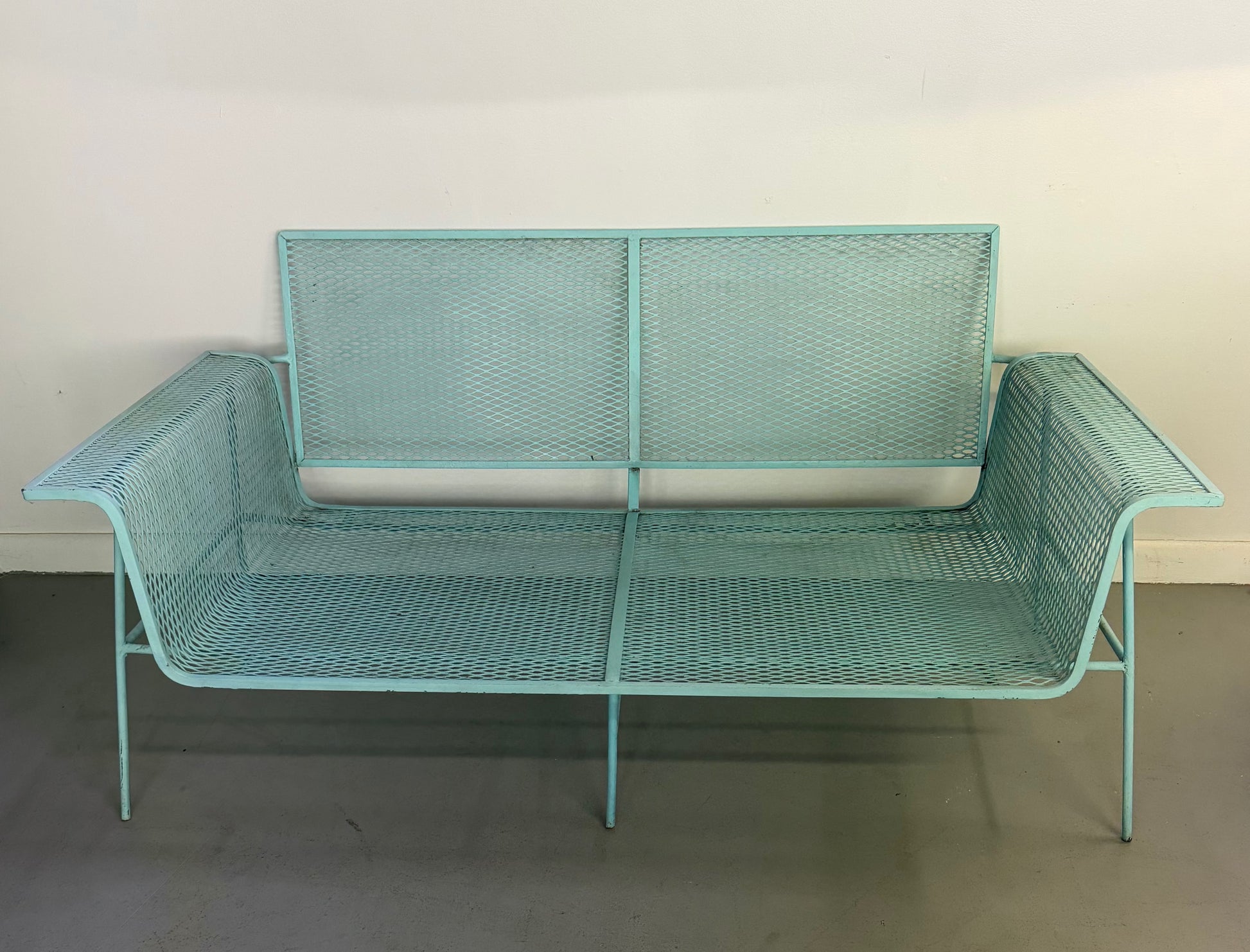 Mid-Century Modern Metal Mesh Settee in the Style of Russell Woodard
