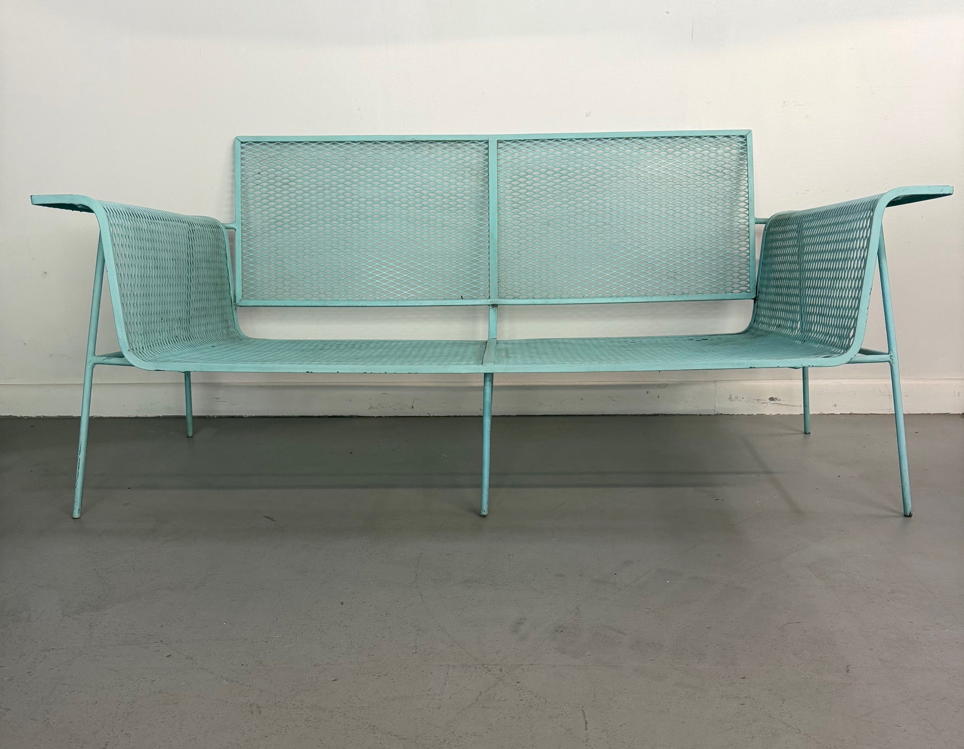 Mid-Century Modern Metal Mesh Settee in the Style of Russell Woodard