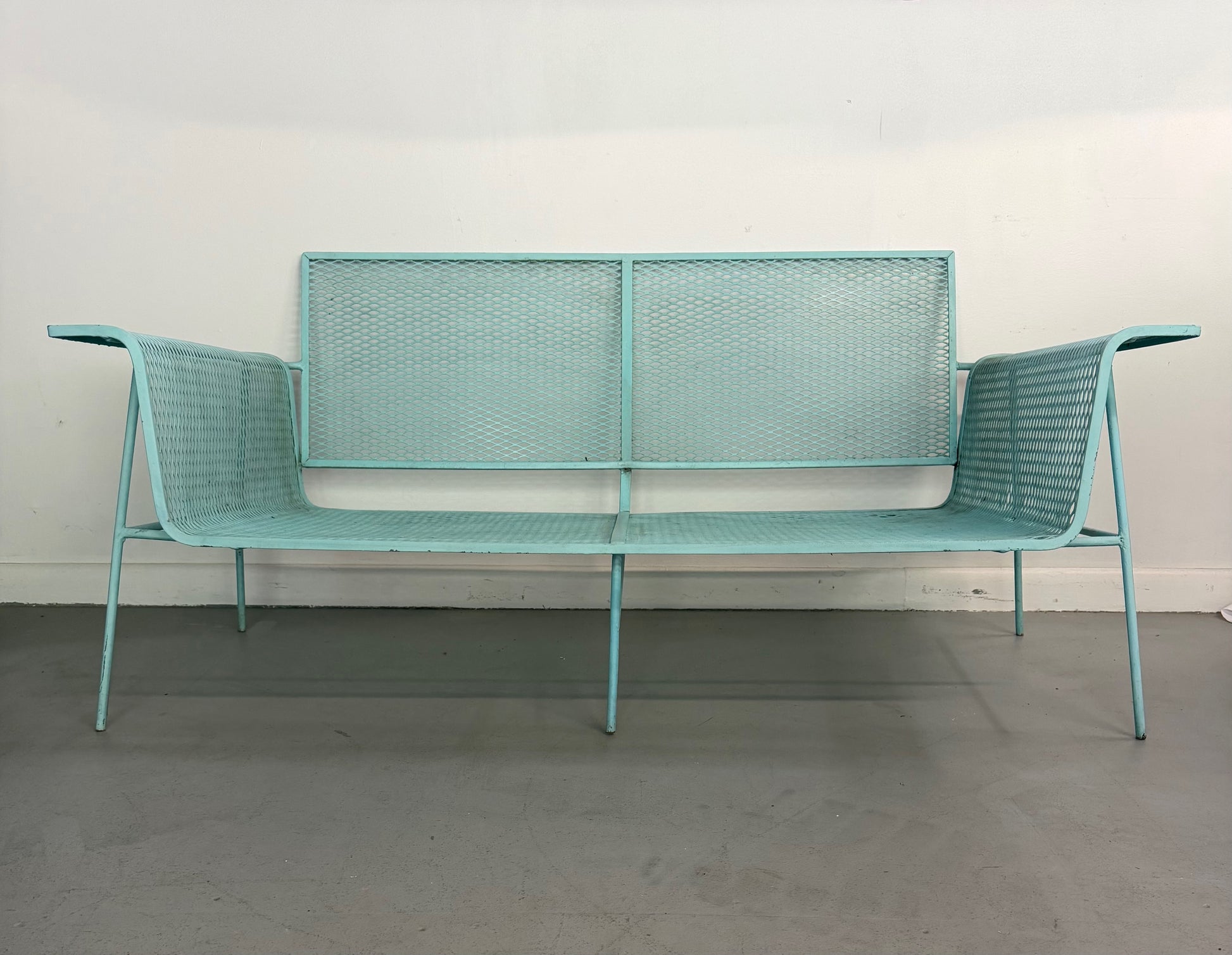 Mid-Century Modern Metal Mesh Settee in the Style of Russell Woodard