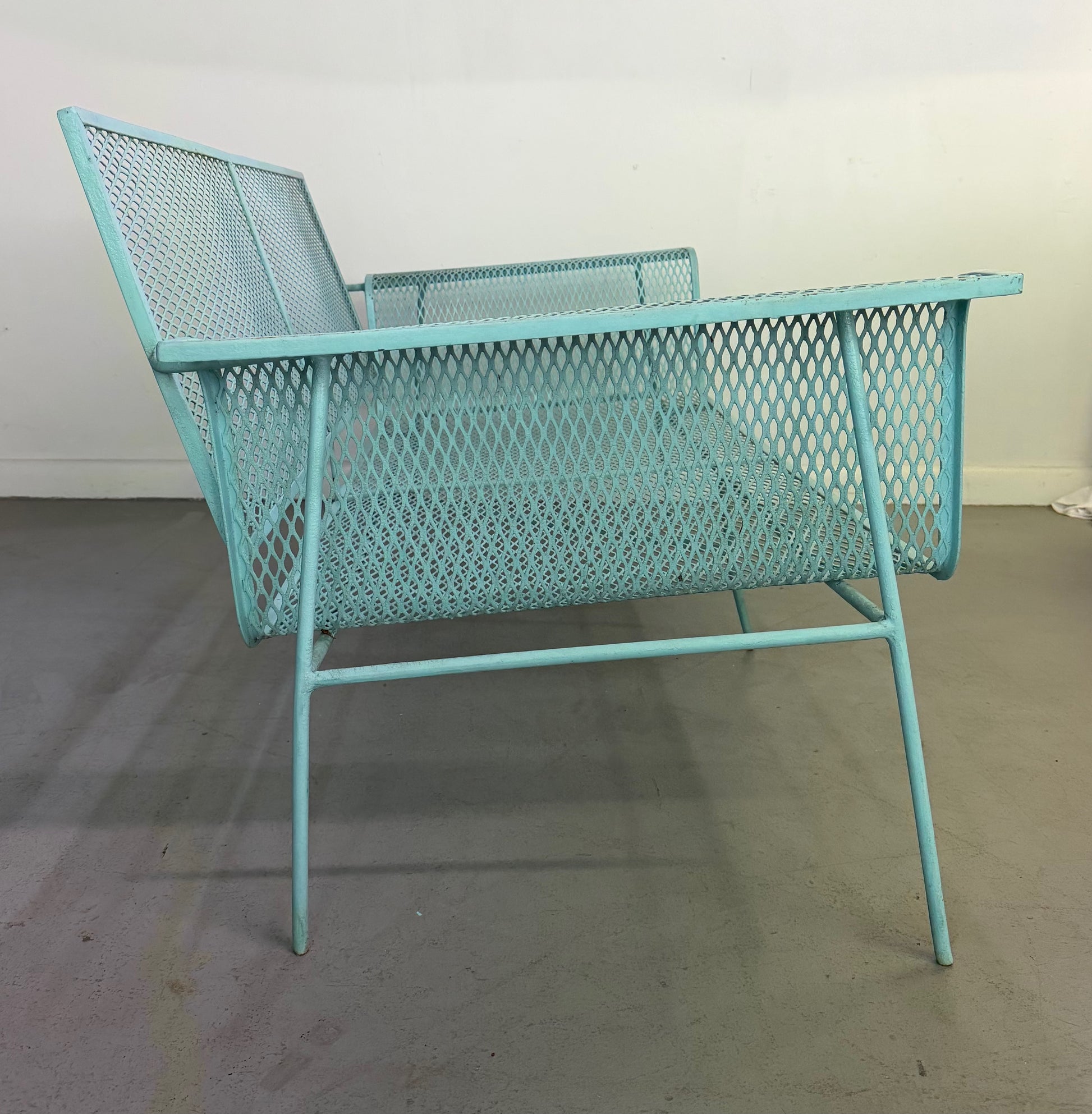 Mid-Century Modern Metal Mesh Settee in the Style of Russell Woodard