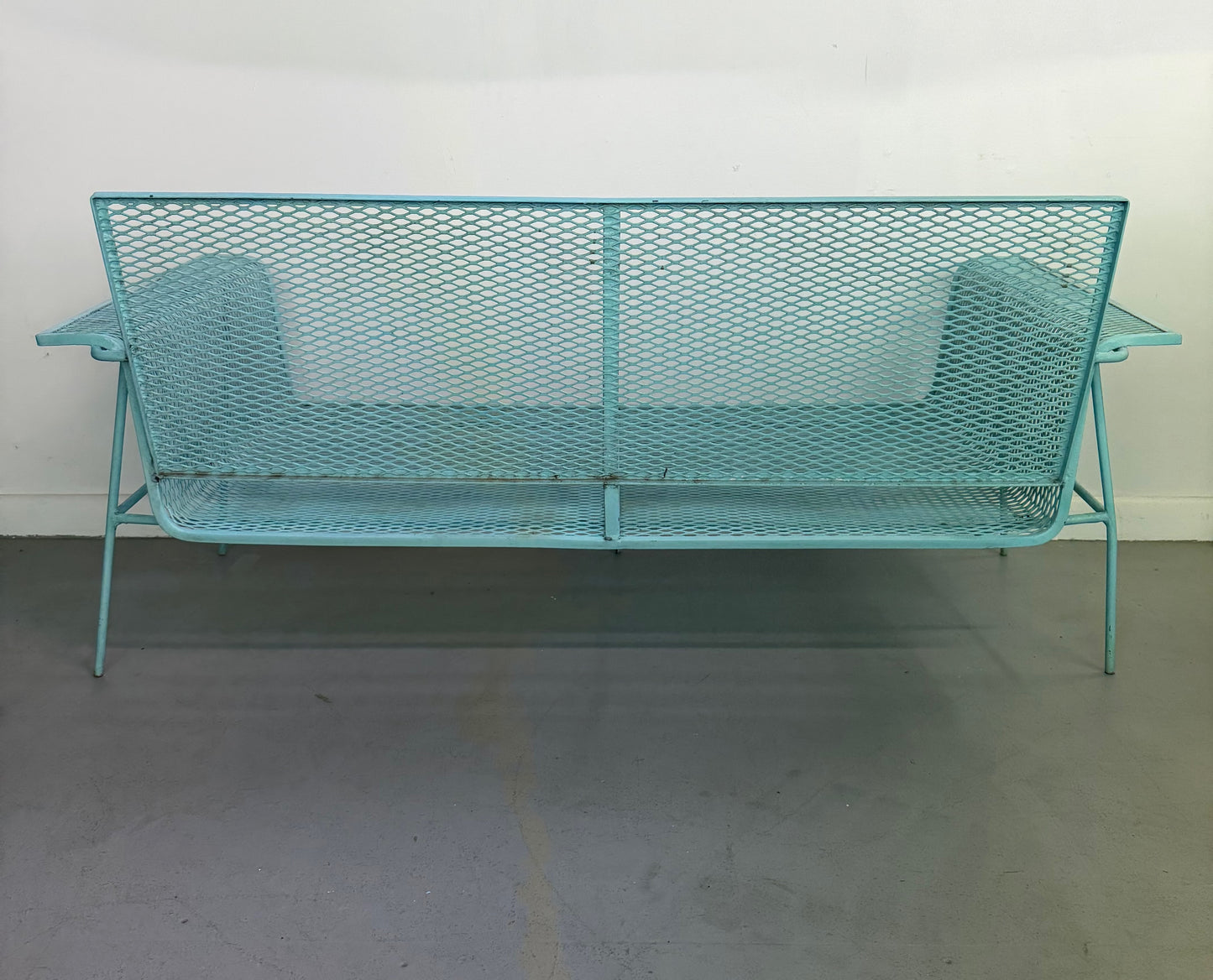 Mid-Century Modern Metal Mesh Settee in the Style of Russell Woodard