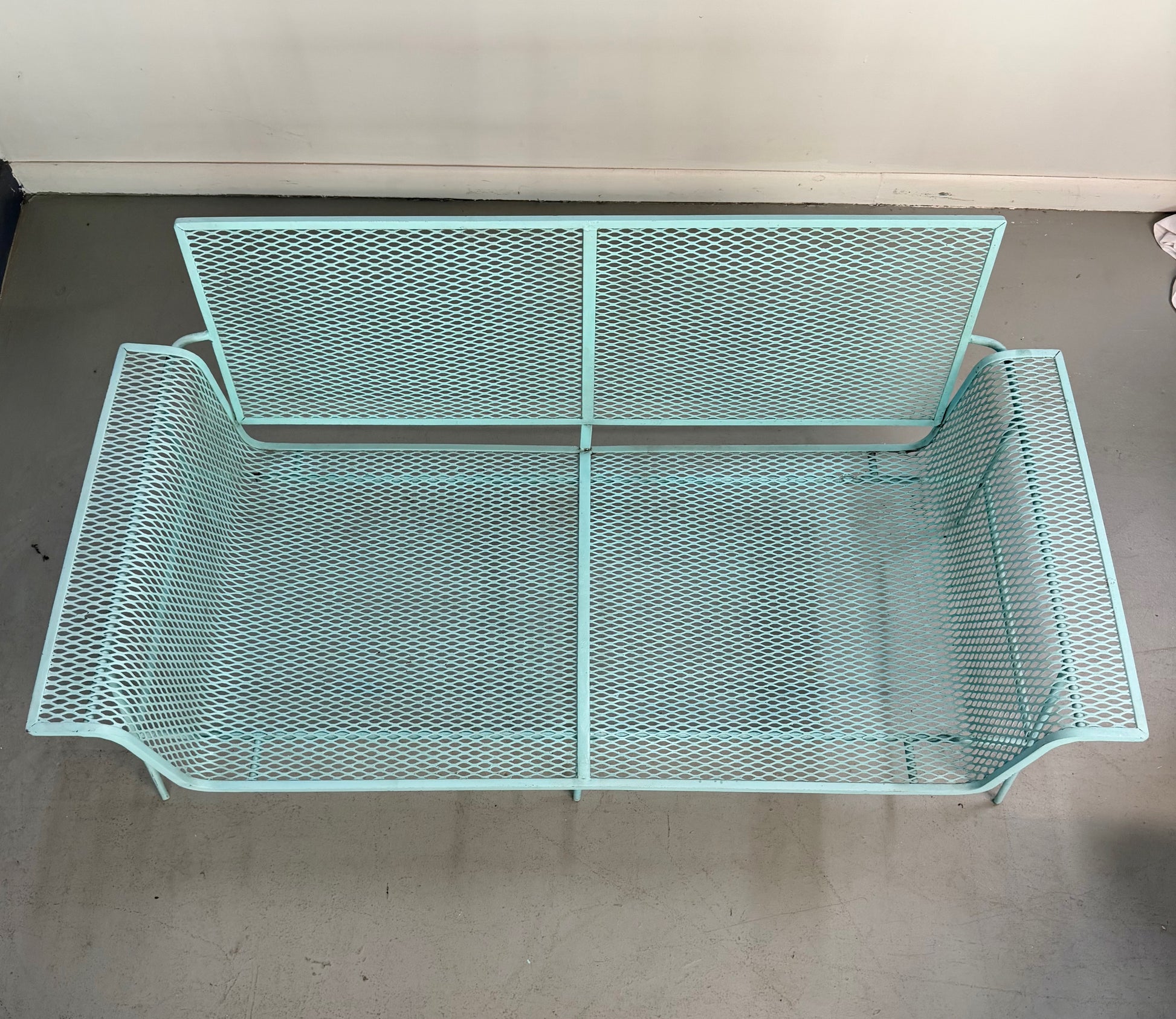 Mid-Century Modern Metal Mesh Settee in the Style of Russell Woodard
