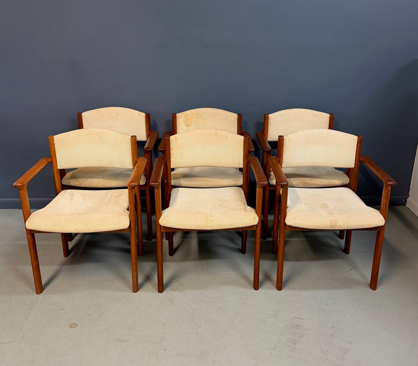 Set of Six Scandinavian Modern Teak Stacking Armchairs, Denmark or Norway, 1970s