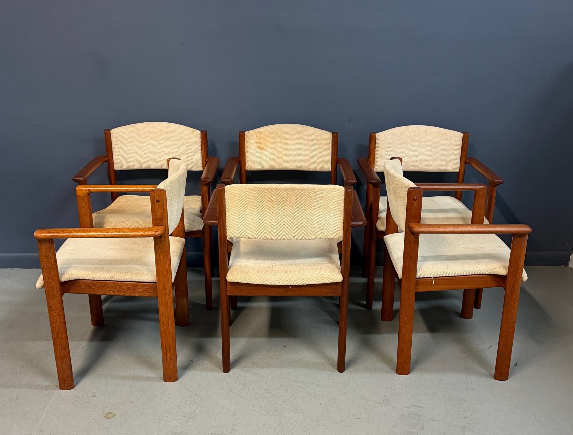Set of Six Scandinavian Modern Teak Stacking Armchairs, Denmark or Norway, 1970s