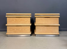 Load image into Gallery viewer, Pair of Jay Spectre for Century Cerused Oak Nightstands with Brushed Steel Bases