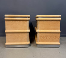 Load image into Gallery viewer, Pair of Jay Spectre for Century Cerused Oak Nightstands with Brushed Steel Bases