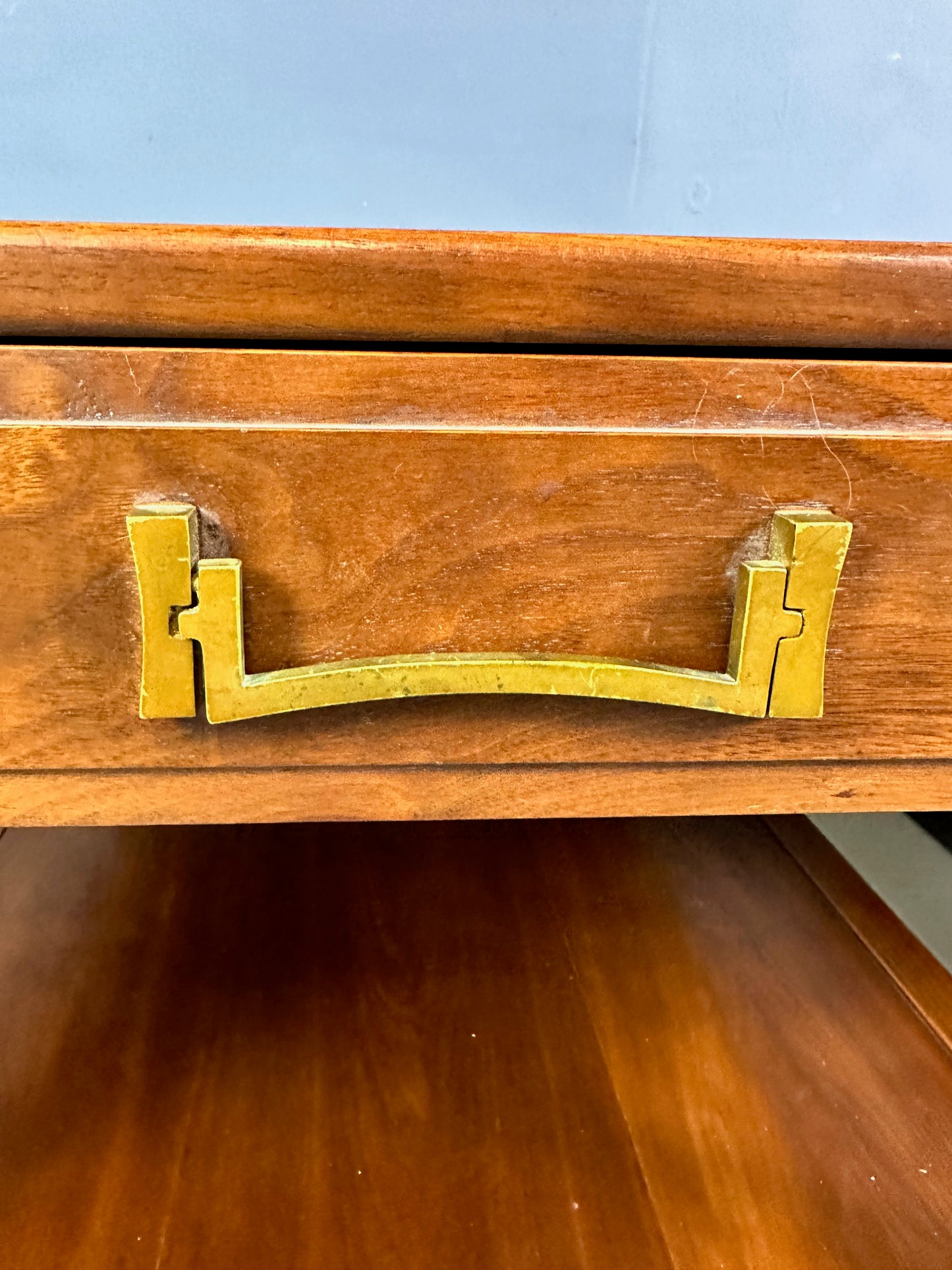 SOLD – Pair of Heritage "Ming" Nightstands in Walnut with Brass Accents Mid Century