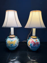 Load image into Gallery viewer, Pair of Italian Hand-Painted Ceramic Bedside Lamps with Stylized Animal Motifs