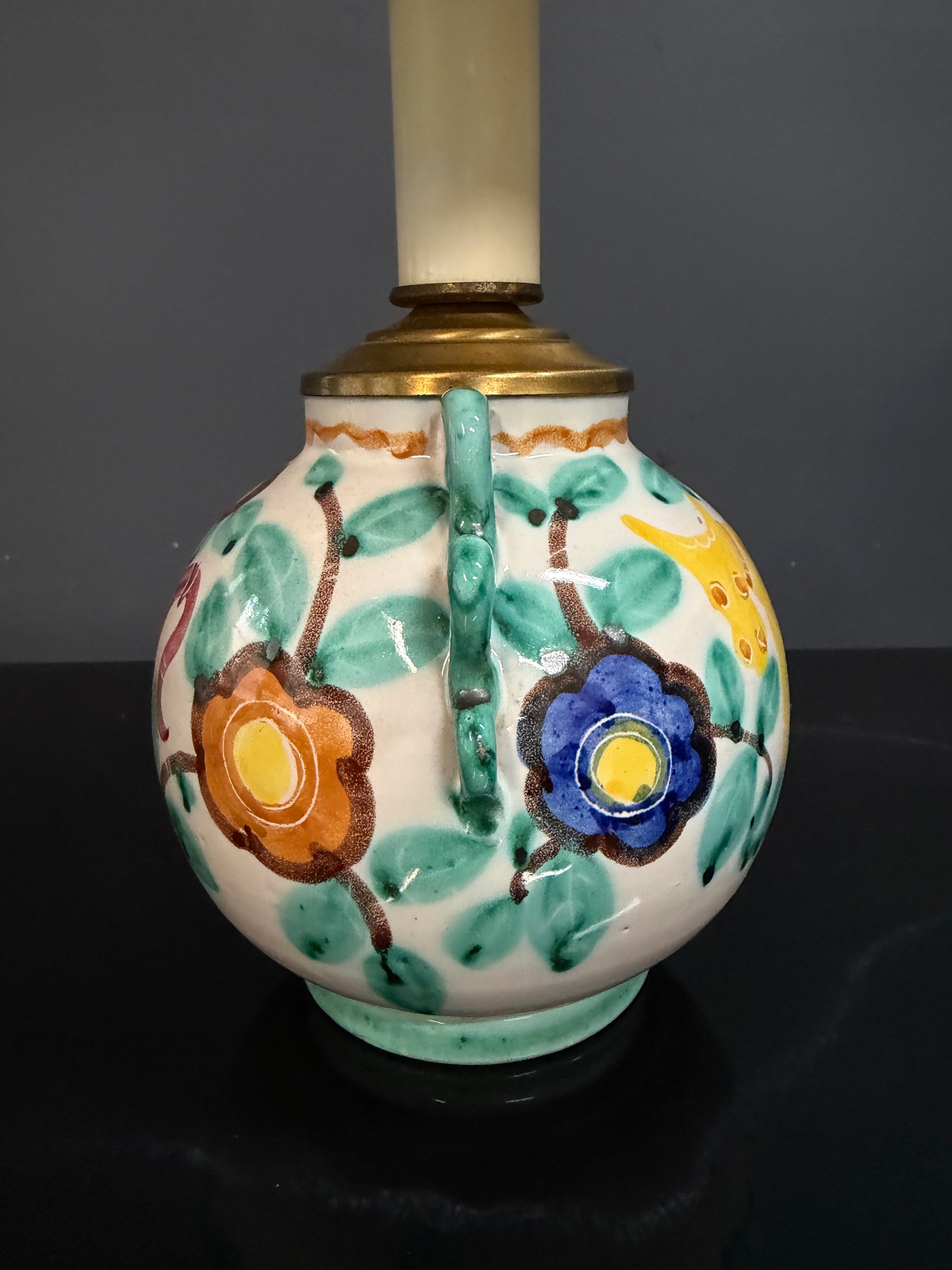 Pair of Italian Hand-Painted Ceramic Bedside Lamps with Stylized Animal Motifs