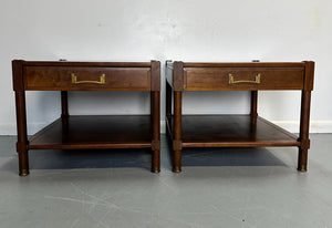 Pair of Heritage "Ming" Nightstands in Walnut with Brass Accents Mid Century