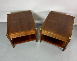 Pair of Heritage "Ming" Nightstands in Walnut with Brass Accents Mid Century