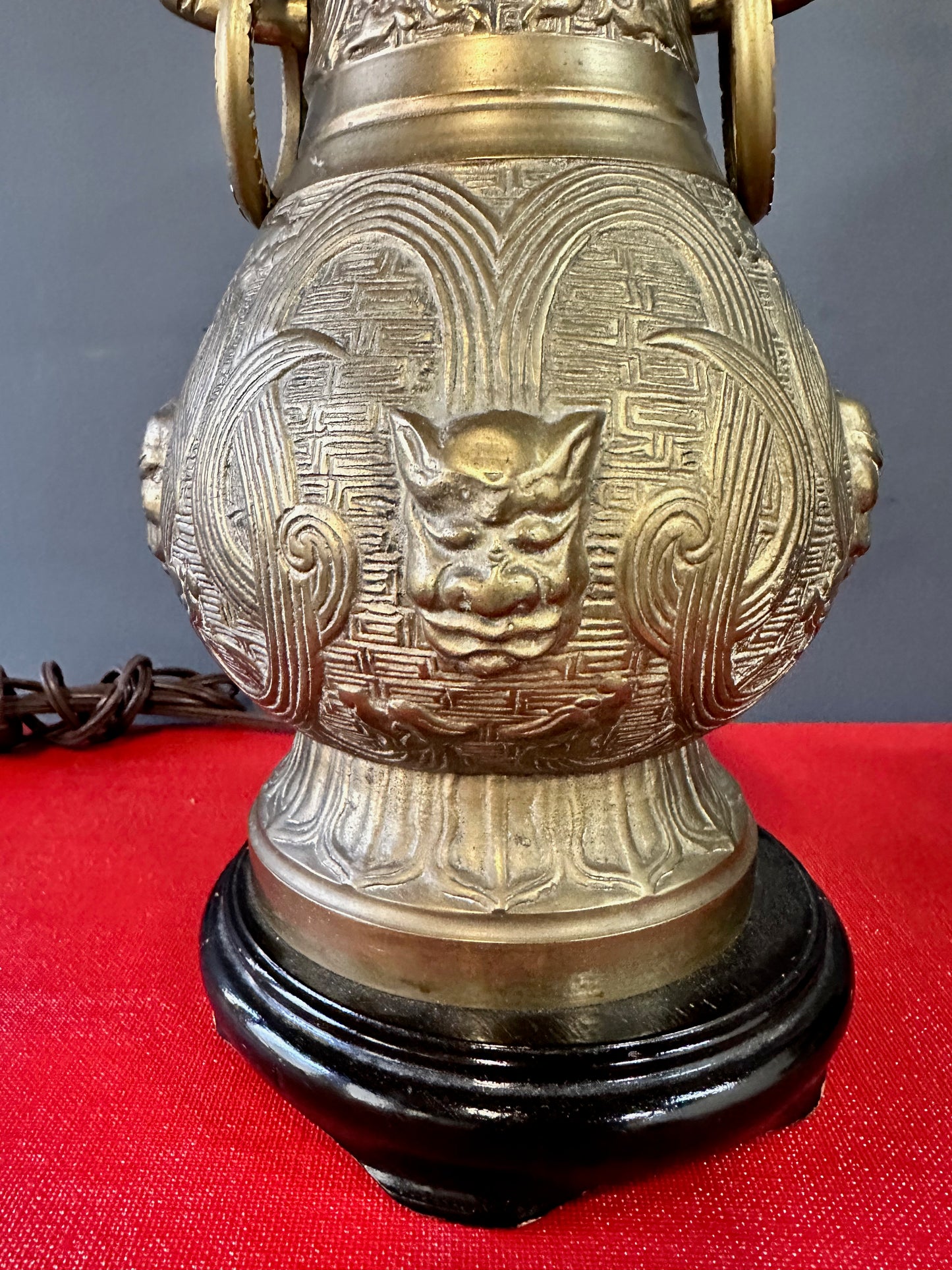 SOLD – Pepe Mendoza Style Chinoise Bronze Table Lamps with Night Lite- a Pair