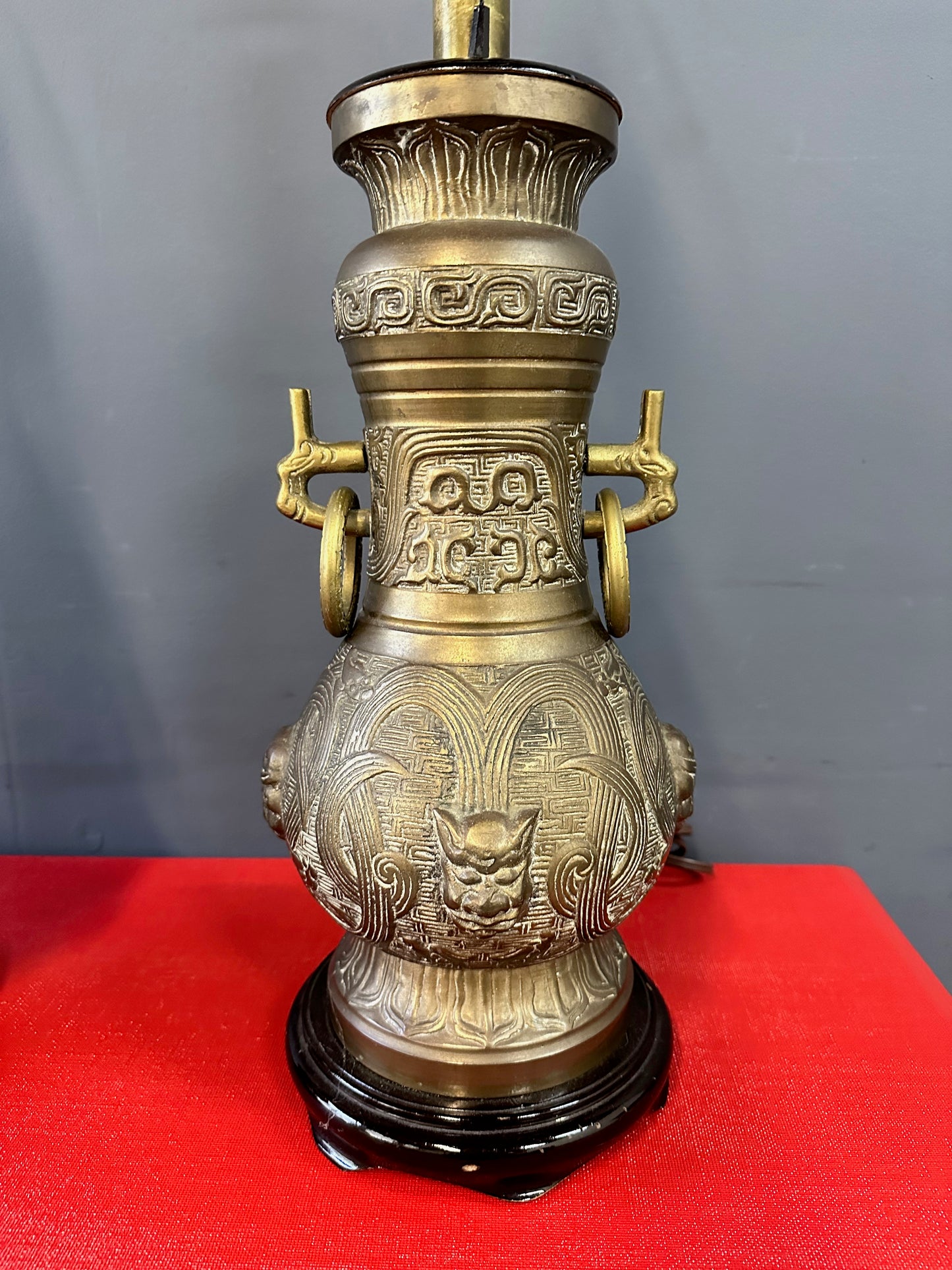 SOLD – Pepe Mendoza Style Chinoise Bronze Table Lamps with Night Lite- a Pair