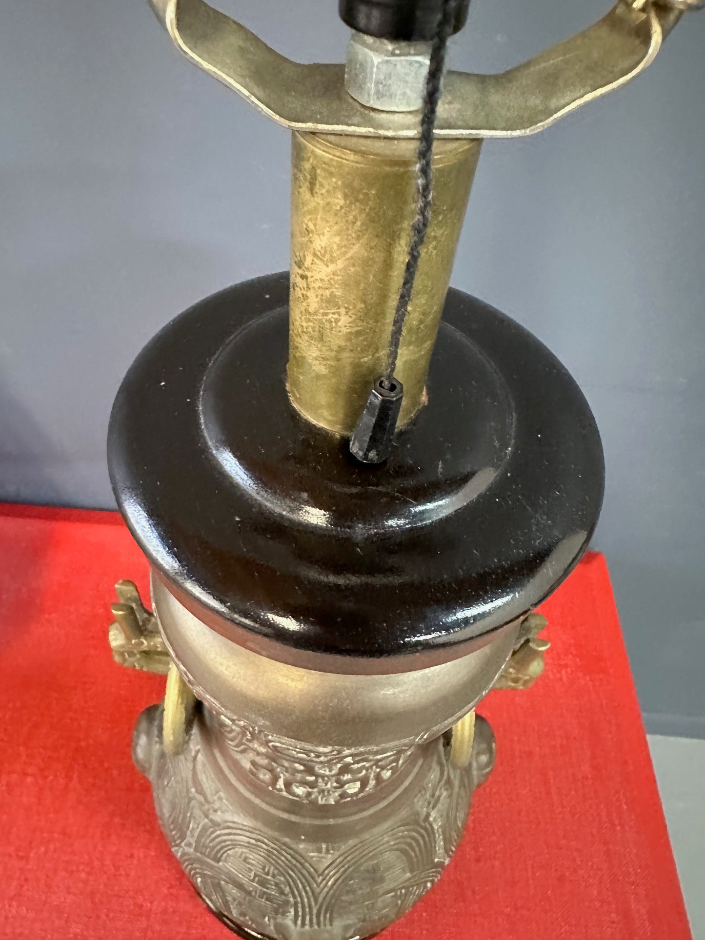 SOLD – Pepe Mendoza Style Chinoise Bronze Table Lamps with Night Lite- a Pair